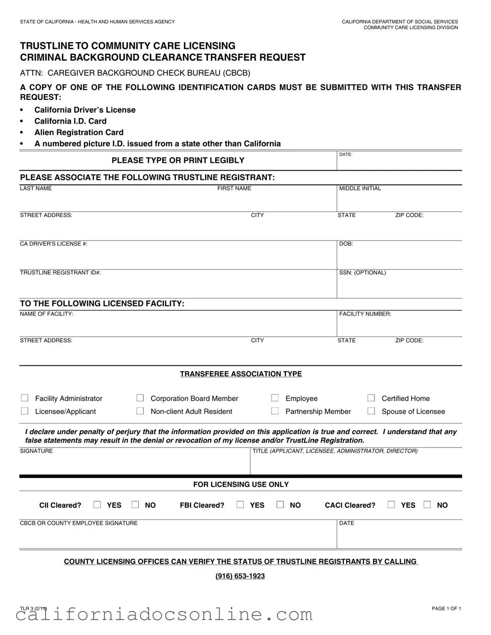 Fill Your California Tlr 3 Form