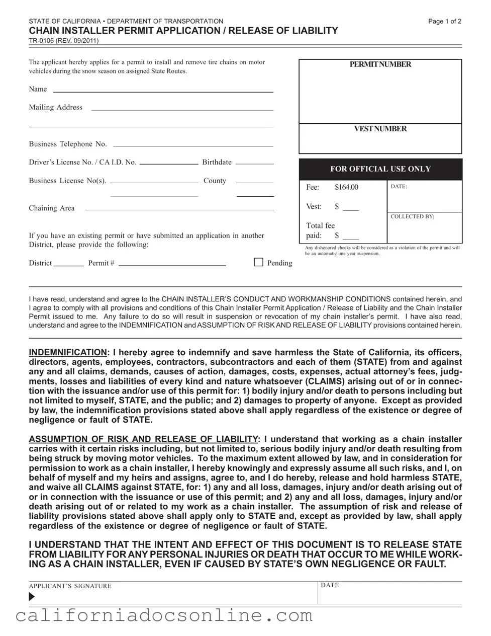 Fill Your California Tr 0106 Form