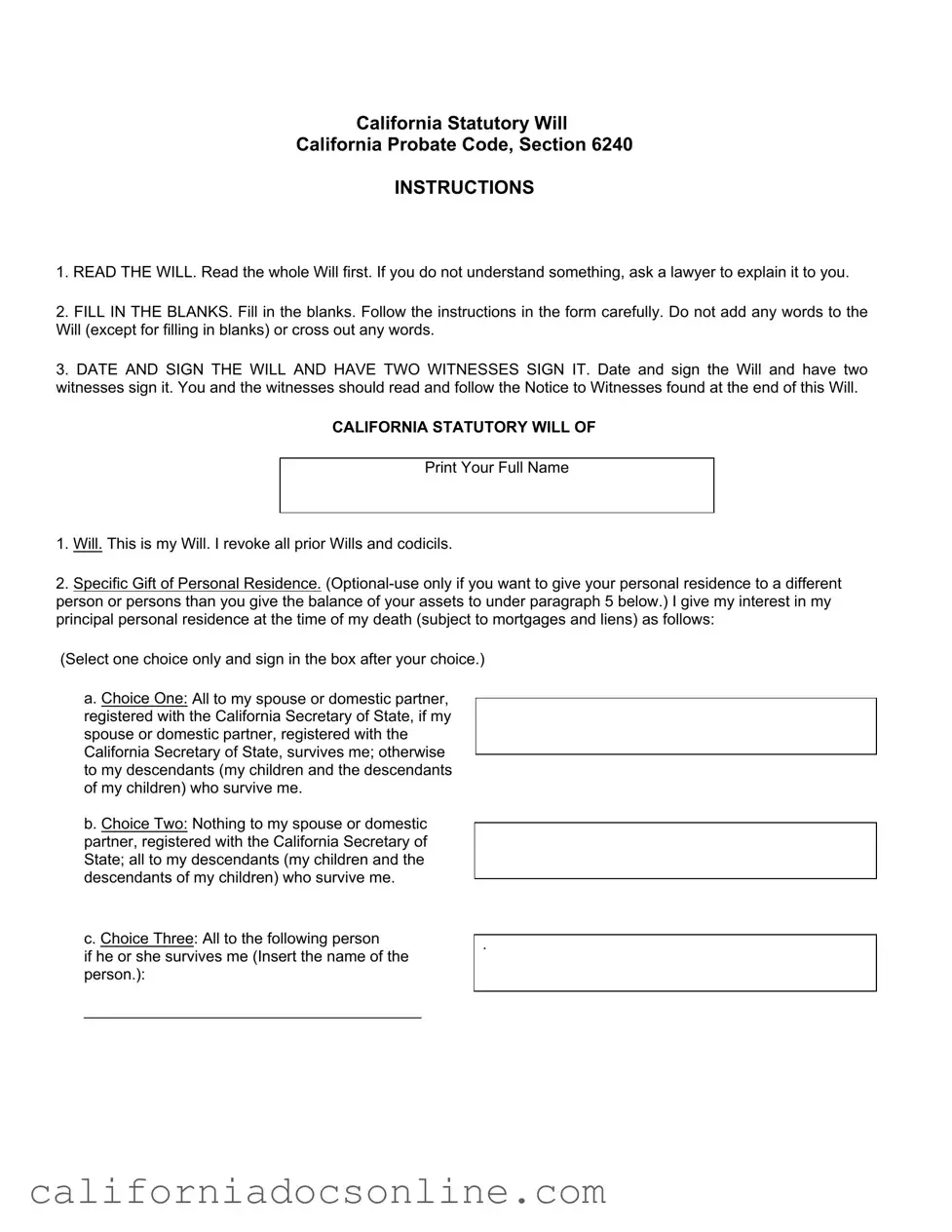 Fill Your California Will Form
