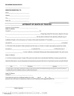 Fill Your California Affidavit of Death of a Trustee Form