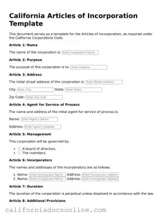 Official California Articles of Incorporation Document
