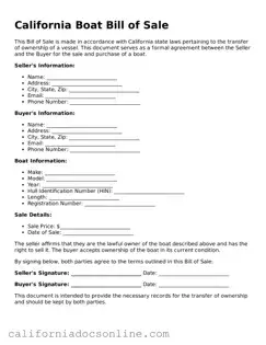 Official California Boat Bill of Sale Document