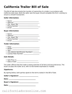 Official California Trailer Bill of Sale Document