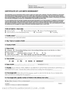 Fill Your California Birth Certificate Editable Free Form