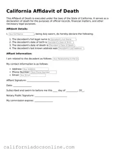 Official California Affidavit of Death Document