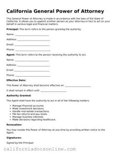 Official California General Power of Attorney Document