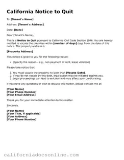 Official California Notice to Quit Document