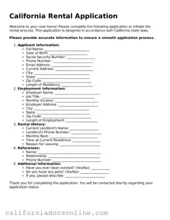 Official California Rental Application Document