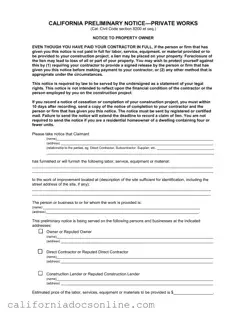 Fill Your California Preliminary Notice Private Works Form