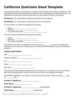 Official California Quitclaim Deed Document