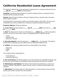 Official California Residential Lease Agreement Document