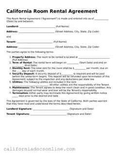 Official California Room Rental Agreement Document
