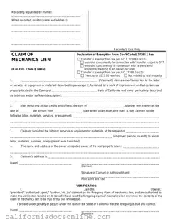 Fill Your Mechanics Lien California Form