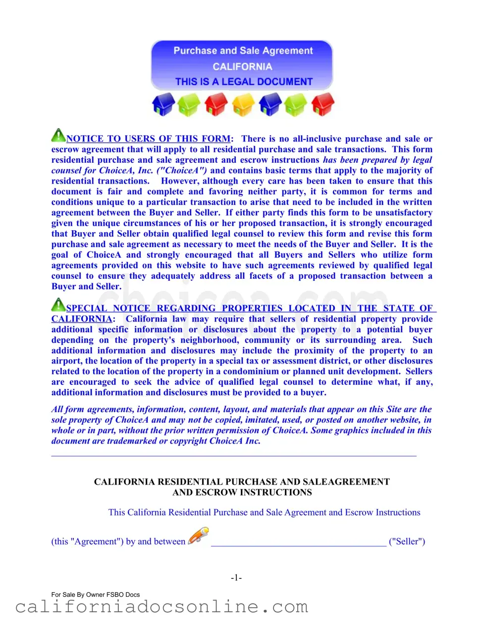 Fill Your Sale Agreement California Form