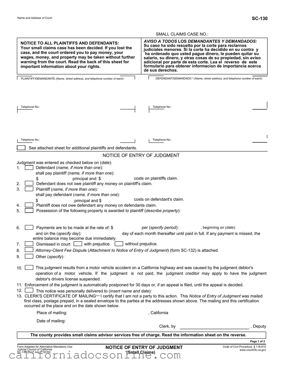 Fill Your Sc 130 California Form