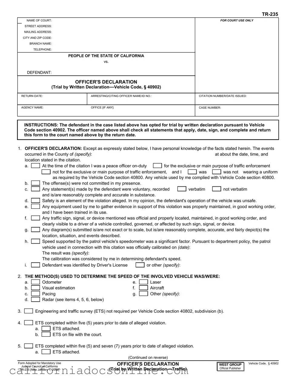 Fill Your Tr 235 California Form